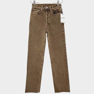 Re/Done 90s High Rise Loose Womens 23 Washed Chocolate Brown Crop Raw Hem